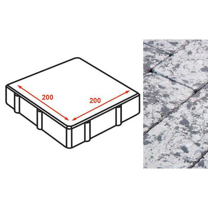 Плита тротуарная Готика Granite FINERRO, квадрат, Диорит 200*200*80 мм